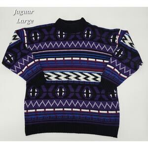 Vintage Jaguar Retro Geometric Print Knit Sweater Large – Made in USA